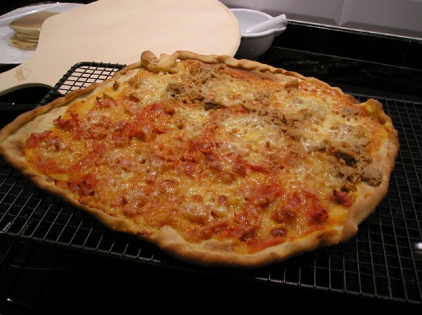 Pizza hecha sobre piedra de horno